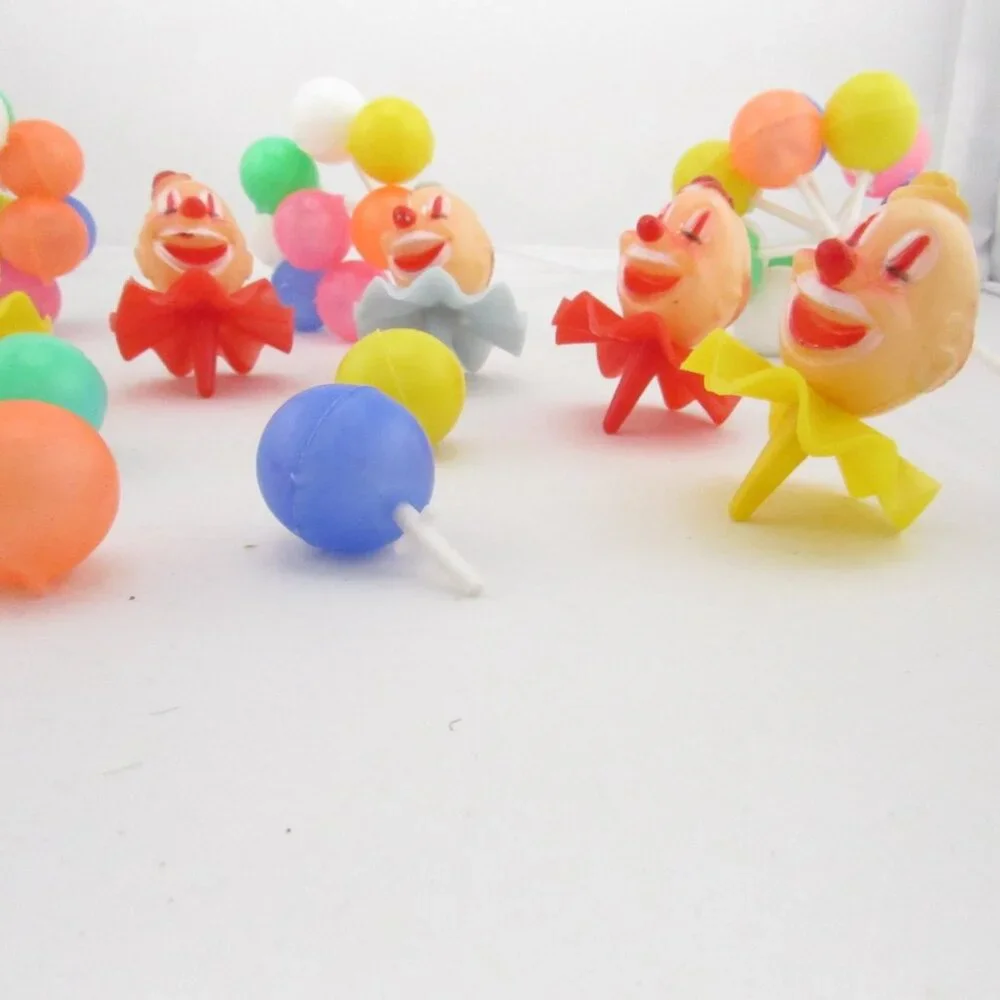Vintage WILTON Circus Clown Cupcake Cake Toppers Set 6 W/ Balloon Pick Party